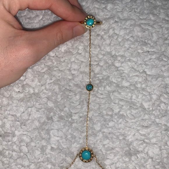 Turquoise and Gold Roman Numeral Hand Chain - Picture 9 of 17